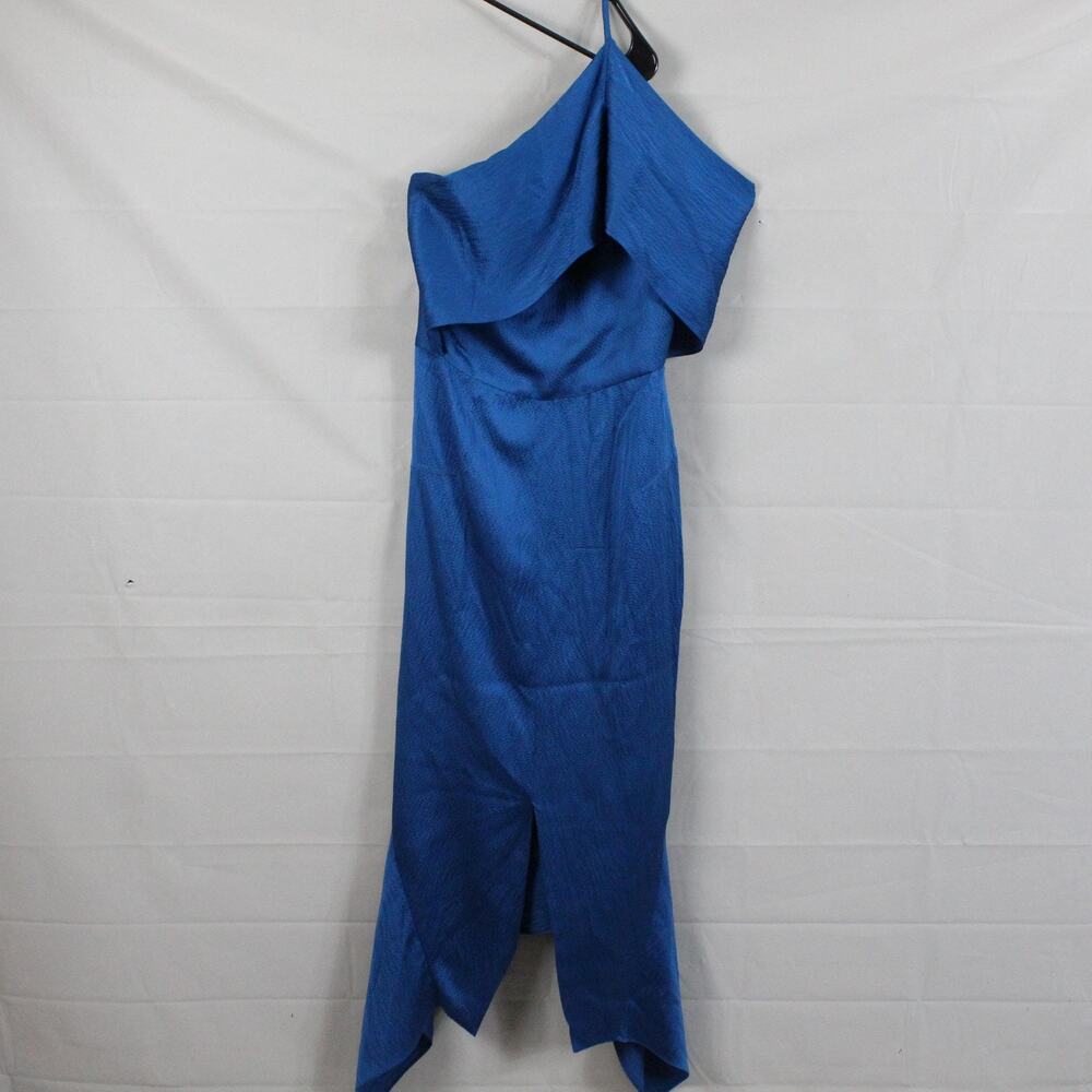 Roland Mouret Dress 8 One Shoulder Silk Maxi Blue Asymmetrical Formal Evening